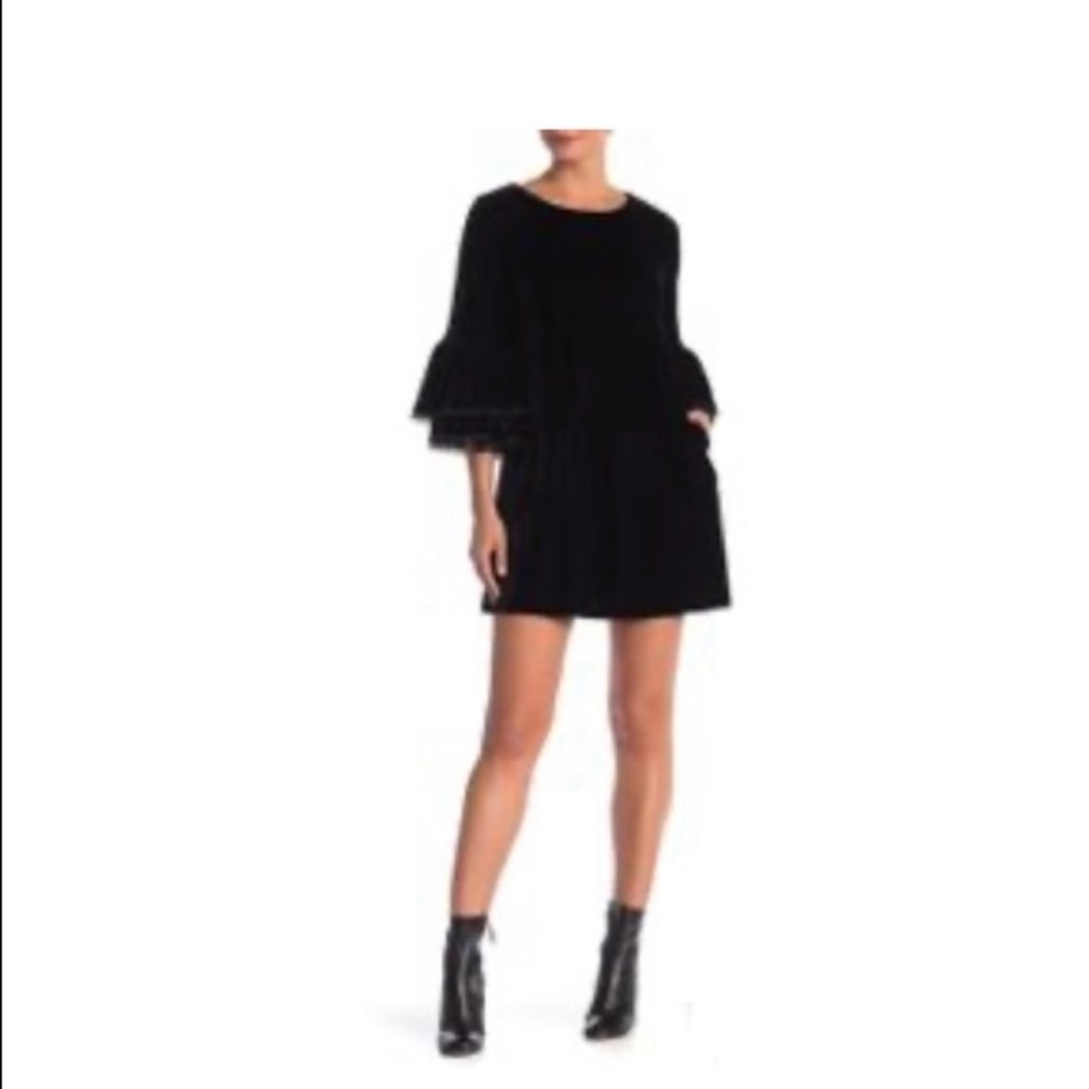 Mathilde Velvet Ruffle Belle Sleeve Dress